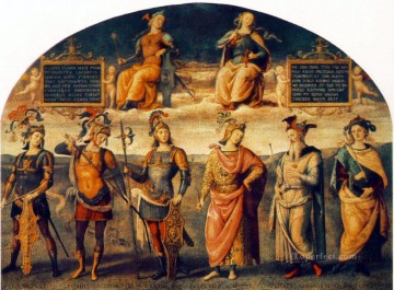  Perugino Decoraci%c3%b3n Paredes - Fortaleza y templanza con seis héroes antiguos 1497 Renacimiento Pietro Perugino